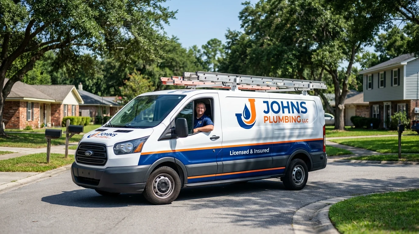 Johns Plumbing LLC service van in Swansboro, NC