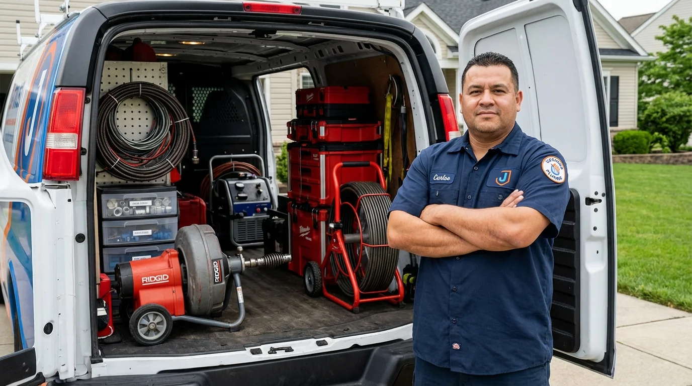 Professional drain cleaning equipment and Johns Plumbing LLC plumber in Swansboro