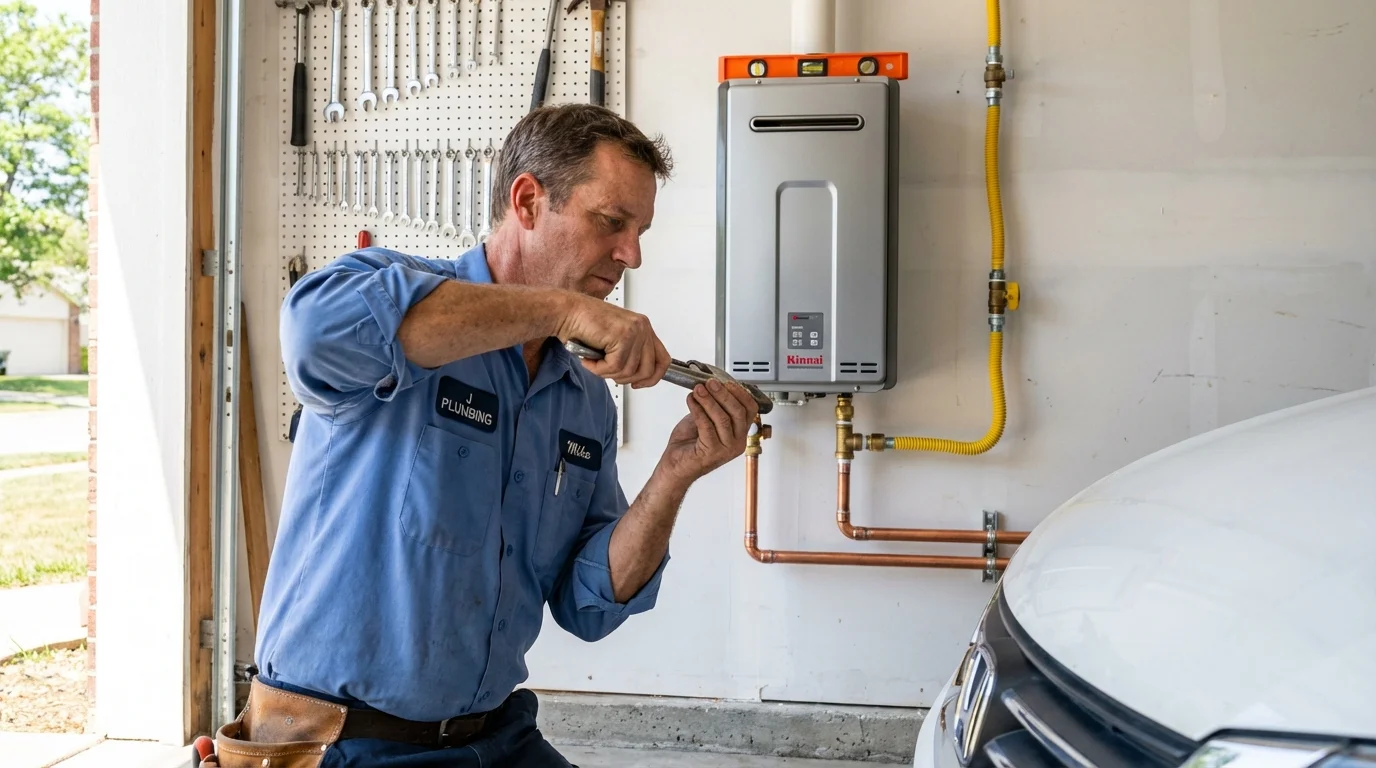 Tankless water heater installation by a Johns Plumbing LLC plumber in Swansboro